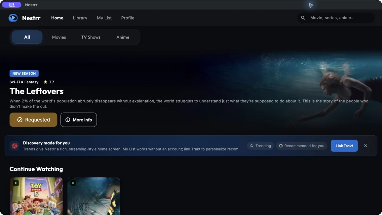 Nestrr for macOS with discovery, Continue Watching and library navigation